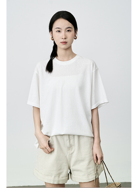 CAREMIND百搭白色短袖T恤基础款正肩五分袖圆领打底上衣