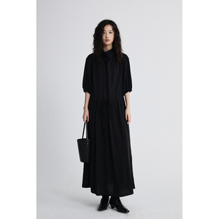 CAREMIND两色抽绳式 设计收腰连衣裙立体褶皱显瘦长裙 绿光森林