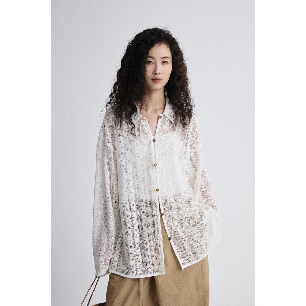 【钩花镂空衬衫】CAREMIND米白重工蕾丝镂空小衫精致钩花亲肤衬衣