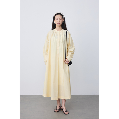 CAREMIND纯色宽松休闲无领衬衫裙