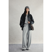 休闲西裤 CAREMIND极简通勤烟灰色直筒阔腿宽松阔版 浅灰西裤