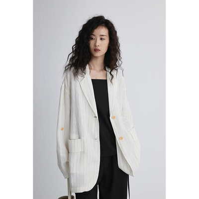 CAREMIND亚麻竖纹质感薄款外套