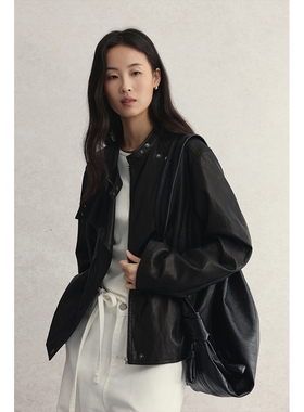 【黑曜皮衣】CAREMIND美式复古斜片式酷飒皮衣短款百搭夹克外套秋