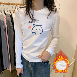 浅灰色纯棉t恤女上衣早春季秋装2025宽松百搭长袖基础款打底衫