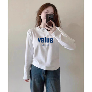 百搭纯色长袖 纯棉显瘦时尚 上衣 简约气质圆领打底衫 2025年春秋新款