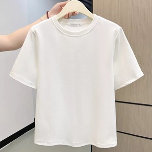 韩版 美式 显瘦修身 女早秋2025新款 内搭T恤上衣服 正肩纯色通勤短袖