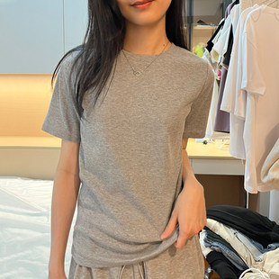纯色休闲直筒通勤半袖 2026年新款 上衣 t恤女正肩夏季 灰色圆领短袖