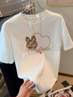 正肩纯棉短袖 夏季 T恤女时尚 显瘦白色上衣打底衫 百搭修身 2026新款