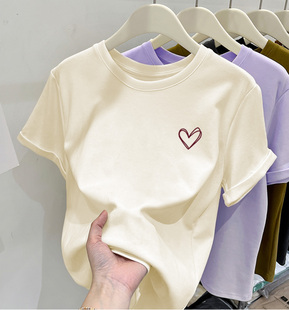 百搭洋气减龄显瘦上衣夏季 简约ins时尚 T恤女2026新款 正肩纯棉短袖