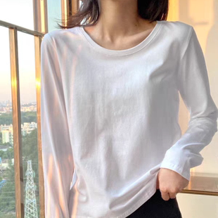 女通勤纯色修身 正肩t恤秋季 上衣加绒 女圆领棉质简约打底衫 长袖