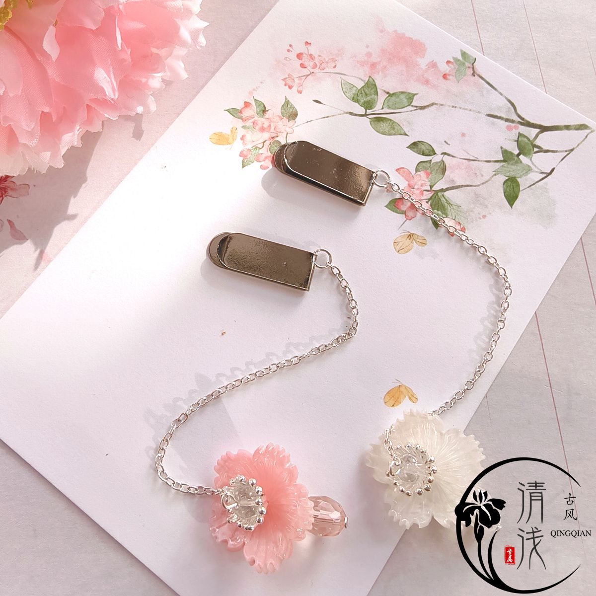 新品二哈和他的白猫师尊海棠花樱花金属书签闺蜜古风礼物清新