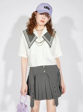 GIVHSHYH巨式国际2022夏季新品休闲落肩披肩两件式衬衫EGSCBG28