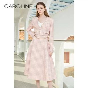 CAROLINE/卡洛琳2023春季格纹高腰半身裙子专柜ECRDAB58-1380