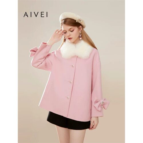 AIVEI/艾薇2023冬季毛领毛呢外套上衣专柜正品Q0660240-3980