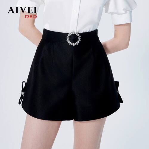 AIVEI欣贺艾薇夏季新款水钻扣高腰A版减龄休闲短裤子P0360025