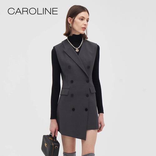 CAROLINE/卡洛琳2023秋季无袖不规则洋装专柜正品P642803B-2780