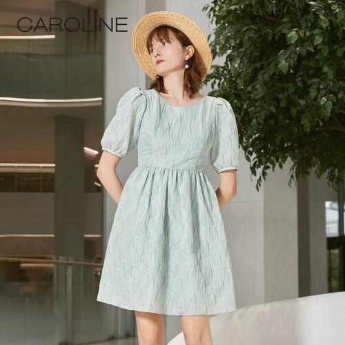 AROLINE卡洛琳薄荷绿泡泡袖肌理夏日多巴胺连衣裙ECRDBB78-1880元