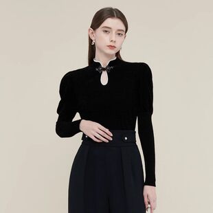 CAROLINE卡洛琳 2022秋季新中式国风长袖修身盘扣针织衫ECRCCD78