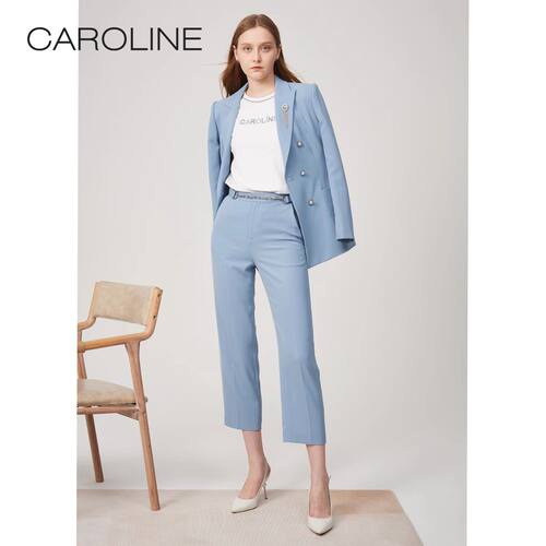 CAROLINE卡洛琳 春季新款通勤高腰链条西装直筒裤子ECRCAA19-1280