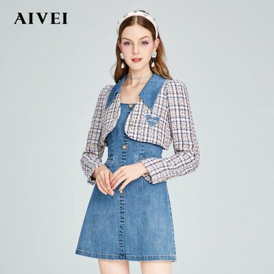 AIVEI/艾薇2022秋季水洗牛仔洋装上衣两件套P05W0001-2380
