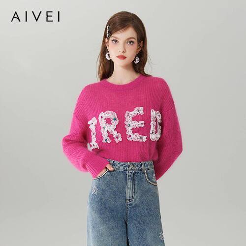 AIVEI欣贺艾薇 秋季新品软糯多巴胺粉色毛衣针织衫Q0560160