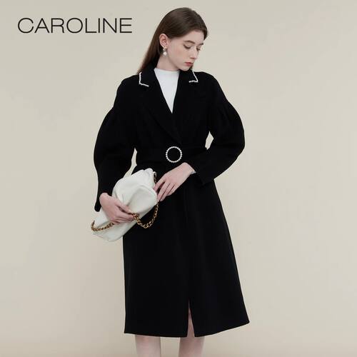 CAROLINE卡洛琳秋冬新款中长版收腰双面呢毛呢外套女大衣ECRCCA98