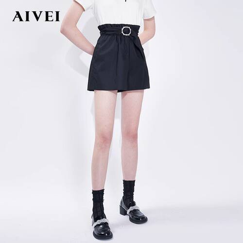 AIVEI/艾薇 高腰阔腿短裤子2021夏季专柜正品N0360055-1080