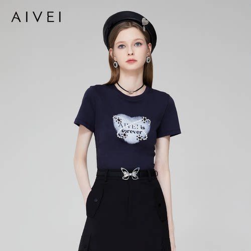 AIVEI/艾薇2023夏季短袖T恤针织上衣专柜正品Q0360175-1180