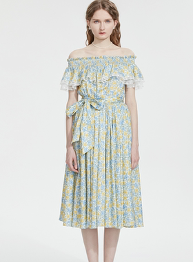 AIVEI艾薇一字肩系带碎花洋装2022夏季专柜正品O723603A-2380
