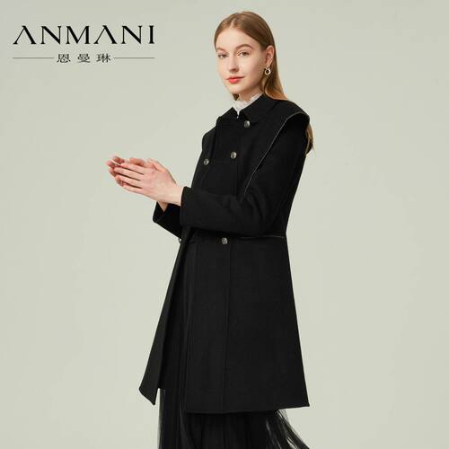 ANMANI/恩曼琳海军领毛呢外套女大衣21秋季专柜正品EANBCG19-4080
