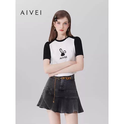 AIVEI/艾薇2023夏季短袖T恤针织上衣专柜正品Q0360253-1180