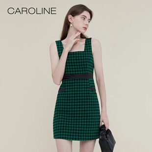 CAROLINE卡洛琳2022秋季粗花呢复古千鸟格无袖背心洋装ECRCCA90
