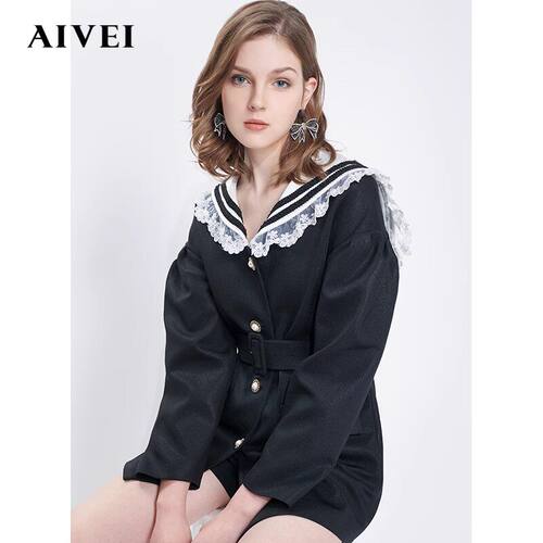 AIVEI/艾薇 蕾丝海军领外套上衣2021春季专柜正品N0160123-2080