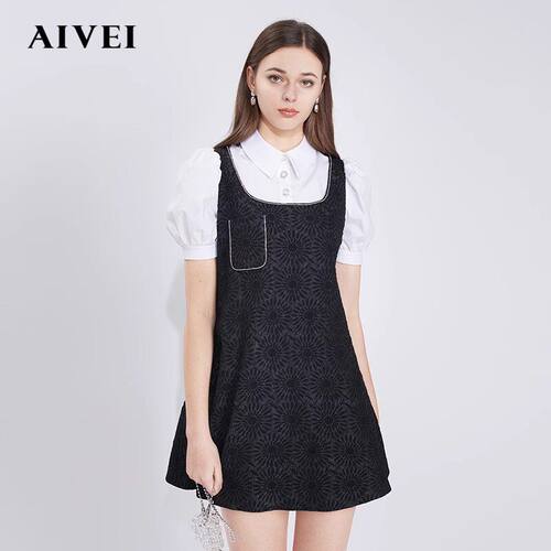 AIVEI/艾薇 泡泡袖假两件连衣裙2021夏季专柜正品N036S032-1780