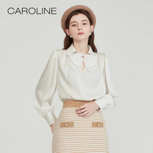 CAROLINE卡洛琳 22秋季新款通勤珍珠蝴蝶结法式衬衫上衣ECRCCD59