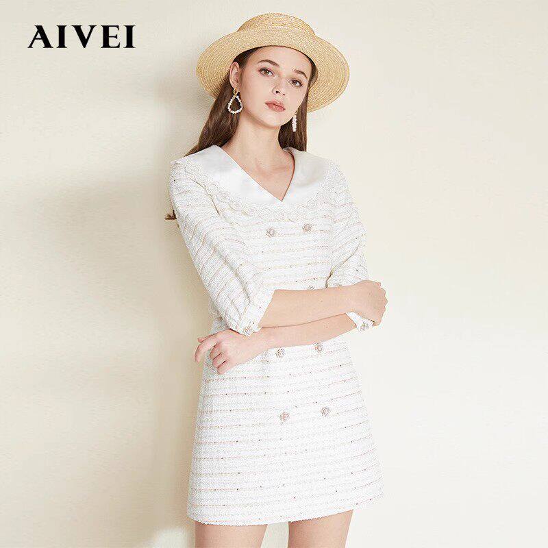 AIVEI/艾薇 五分袖双排扣女大衣2021春季专柜正品N0160066-2280