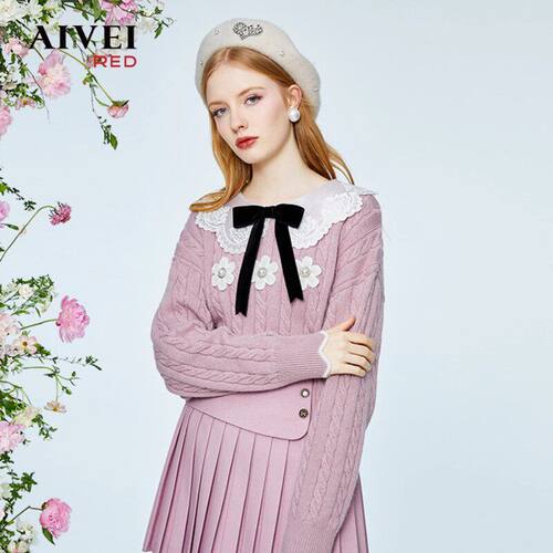 AIVEI/艾薇2022秋季甜美立体花朵针织衫专柜正品P0560222-1980