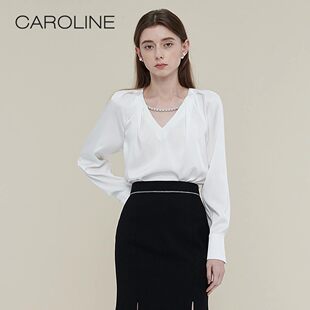 CAROLINE卡洛琳 秋季新款V领珍珠链条通勤雪纺衬衫上衣ECRCCA02