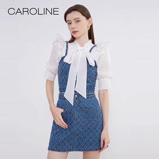 CAROLINE卡洛琳夏季新款青春牛仔提花无袖吊带背心上衣ECRDBA93