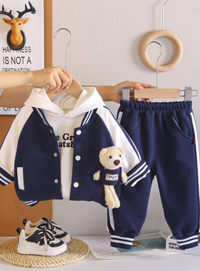 男童运动棒球服2到4周岁半小孩秋装套装3洋气夹克5宝宝卫衣三件套