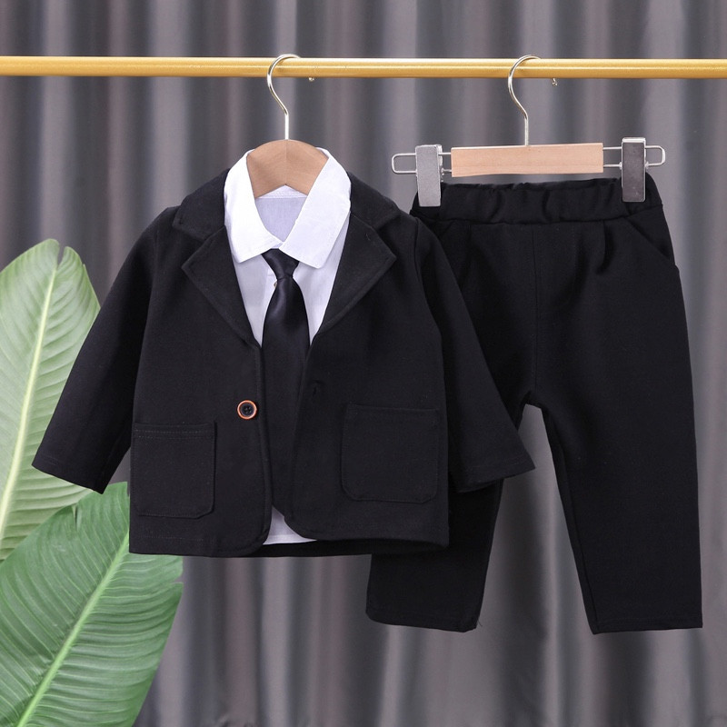 宝宝西服秋装套装1周岁衬衫4岁男童西装三件套2生日礼服3领带衬衣图片