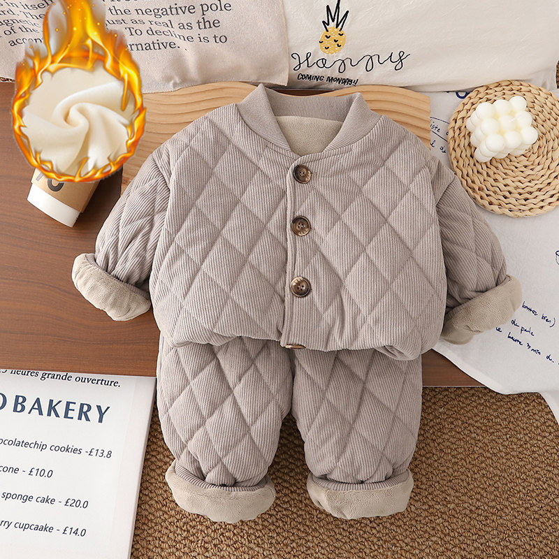 8个月婴儿加绒棉袄9宝宝加厚棉衣10男童冬装套装11运动夹克棉服潮