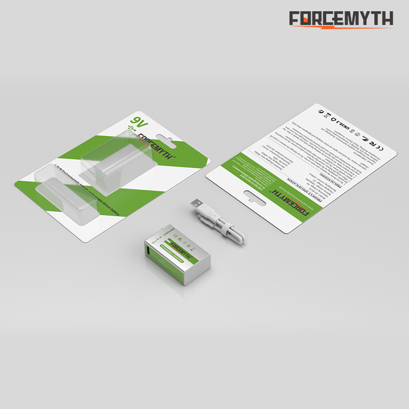 FORCEMYTH 9V电池可充电Type-c方块电池万用表检测仪话筒遥控玩具