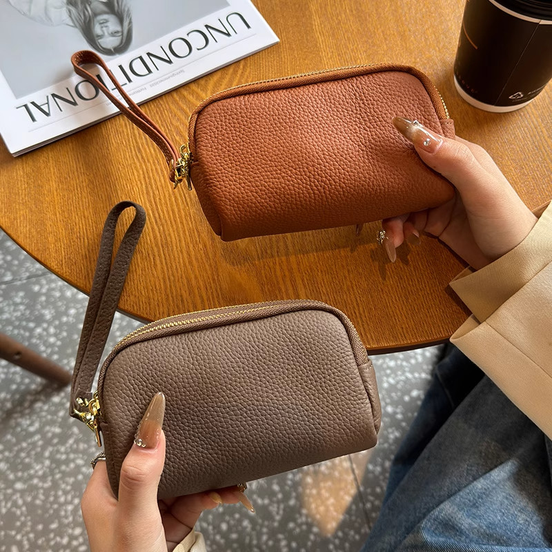 简约韩版小手包多层拉链收纳包零钱包女士多功能高级感软皮钥匙包