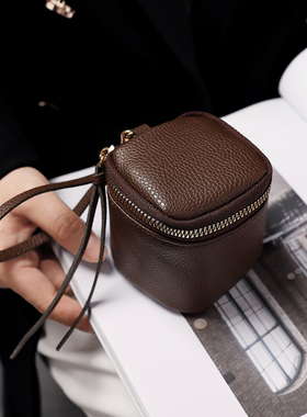 迷你钥匙手串收纳挂包简约植鞣牛皮质感耳机大容量真皮质感零钱包