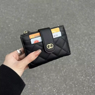 菱格零钱包日韩小香风短款钱包女款时尚新款小众折叠搭扣卡包一体