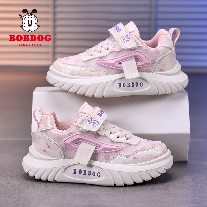 巴布豆童鞋女童运动鞋2025春秋新款网面透气儿童鞋子轻便软底板鞋