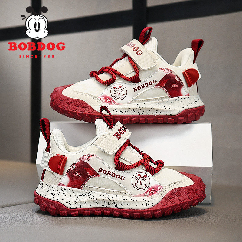 巴布豆童鞋女童鞋子2025年春秋季新款皮面防水儿童潮牌休闲运动鞋