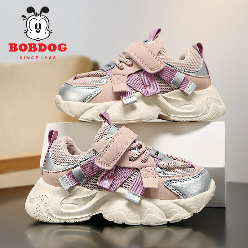 巴布豆童鞋女童鞋子2025春秋新款网面透气儿童运动鞋女孩老爹鞋潮