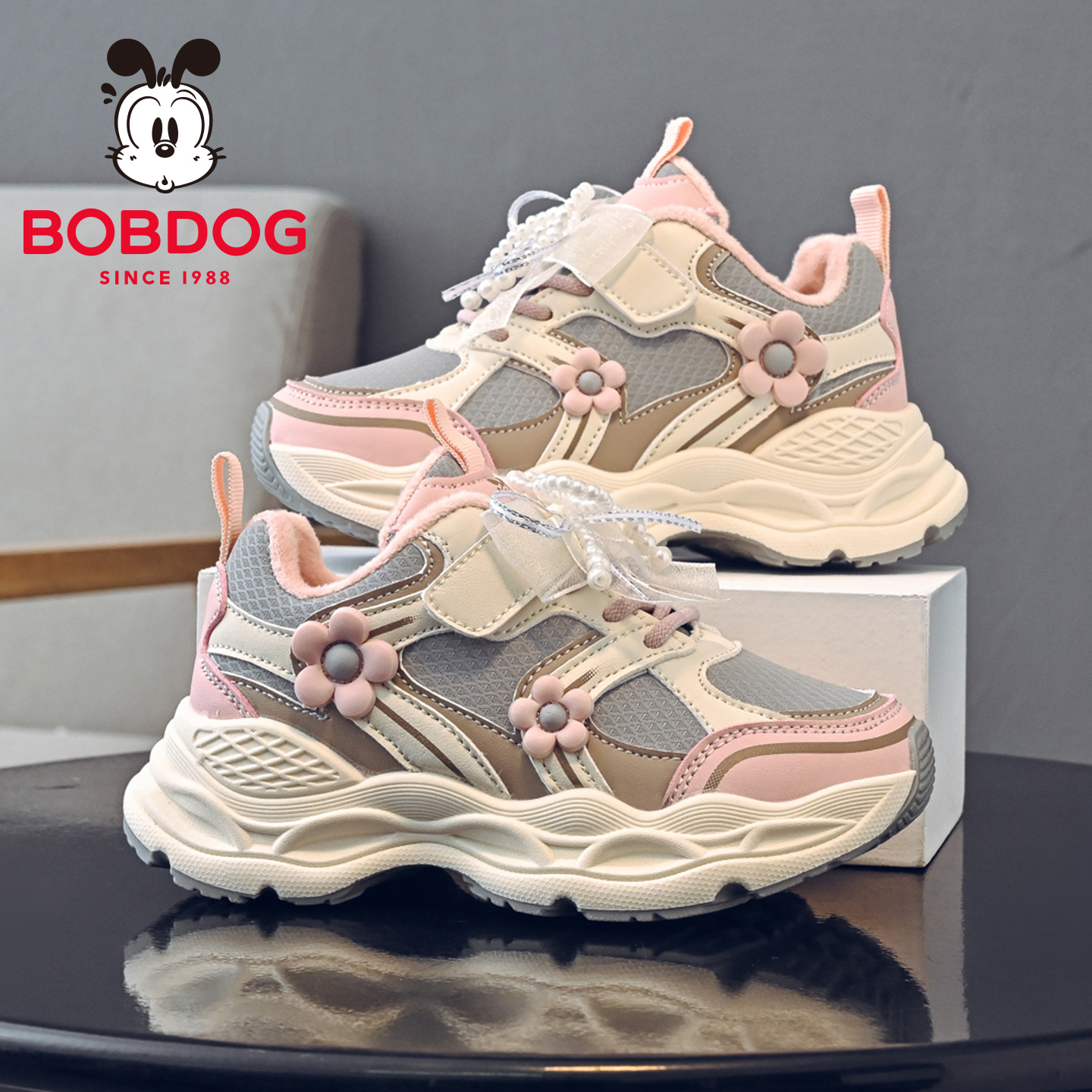 巴布豆童鞋女童棉鞋冬季2025新款加绒加厚儿童鞋子女孩二棉运动鞋